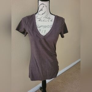 BROWN V NECK COTTON TEE